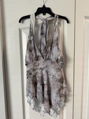 Tilly's Floral Halter Tank Top in White, Gray, Pink